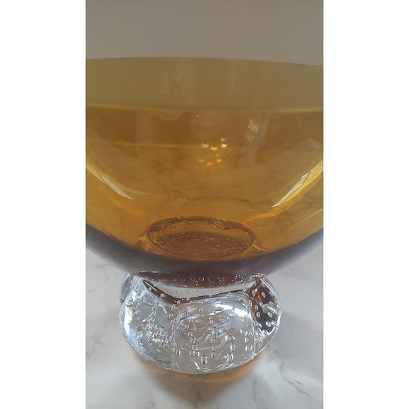Vintage Bubble Base Small Amber Blown Glass Dessert Bowl Carl Erickson? 4.5" - Picture 2 of 5